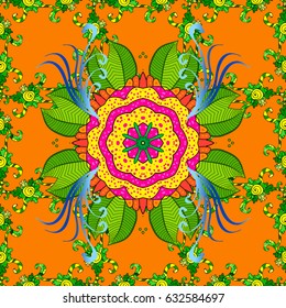 Vector Hand drawn zentangle floral orange background. Seamless pattern with abstract ornament.
