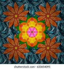 Vector Hand drawn zentangle floral blue background. Seamless pattern with abstract ornament.