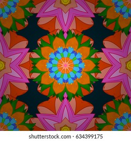 Vector Hand drawn zentangle floral blue background. Seamless pattern with abstract ornament.