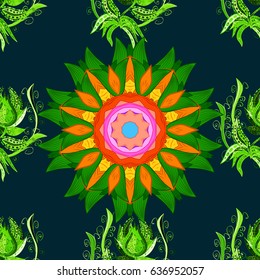 Vector Hand drawn zentangle floral blue background. Seamless pattern with abstract ornament.