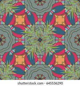 Vector Hand drawn zentangle floral blue background. Seamless pattern with abstract ornament.