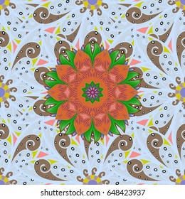 Vector Hand drawn zentangle floral on white background. Seamless pattern ethnic mandalas, doodle background circles. Pattern.