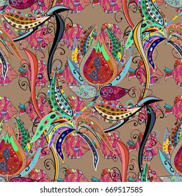 Vector Hand drawn zentangle floral colorfil background. Seamless pattern with abstract ornament.