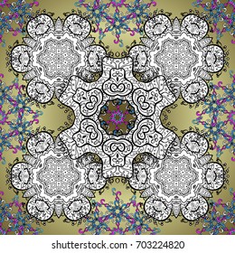 Vector Hand drawn zentangle floral on colorful background. Seamless pattern ethnic mandalas, doodle background circles. Pattern.