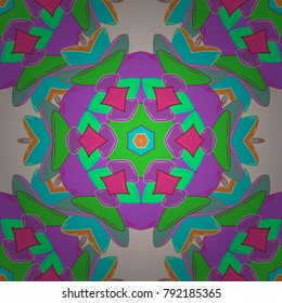 Vector Hand drawn zentangle floral violet, green and neutral colors. Seamless pattern with abstract ornament.