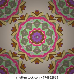 Vector Hand drawn zentangle floral beige, neutral and pink colors. Seamless pattern with abstract ornament.