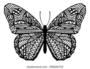 Vector Hand Drawn Zentangle Style Butterfly Illustration