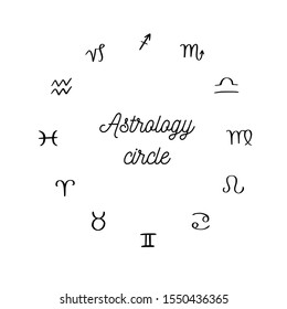 Vector hand drawn zodiacal circle. Astrology horoscope concept