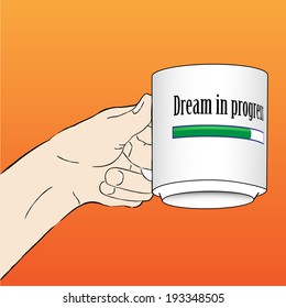 Vector Hand with "Dream in progress" Mug