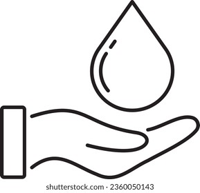vector a hand with a drop of water. saving water. a drop of water in the hand vector illustration on white background