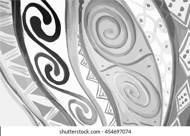 Vector hand drown black and white background with oriental ornament