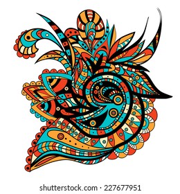 Vector Hand drown ornamental ethnic light backdrop with bright Asian ornament in vintage colors