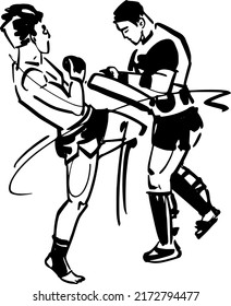 vector hand drown sketch of the Muay Thai fighters fighting