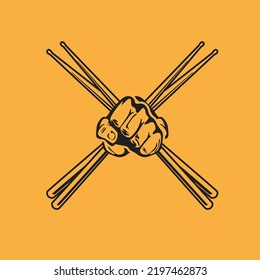 Vector Hand With Drum Stick. Drum Icon