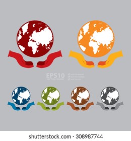 Vector : Hand With Earth Infographics Flat Icon, Sign