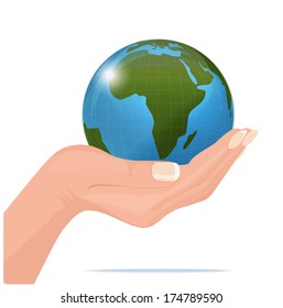 vector hand and earth isolated on white background