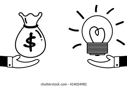 Vector of hand exchange money to idea for business concept