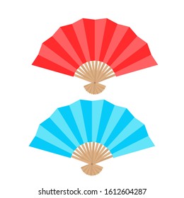 Vector hand fan. Traditional hand fans in two colors red and blue, Japanese-style fans. Vector illustration