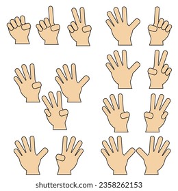Vector hand with fingers counting up to ten on fingers on a ball background for activities with children