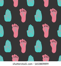 vector hand and foot seamless pattern on dark grey