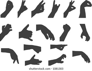 Vector hand gesture silhouettes - change color and size easily. 2/2