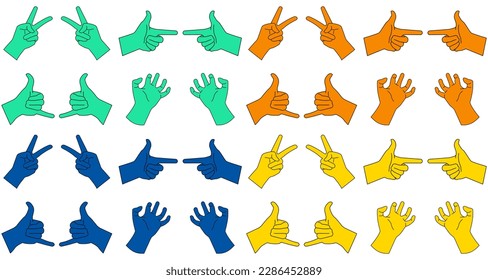 Vector hand gesture wearing synthetic gloves with various shapes and colors such as green blue yellow also orange