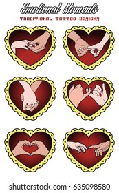 Vector Hand Gestures. Heart Traditional Tattoo Designs