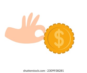 Vektor Hand geben Münze mit Dollar-Finanzierungszeichen. Business Growth Illustration für intelligentes Investitionskonzept. Gewinnleistung oder -ertrag. Spenden zur Unterstützung