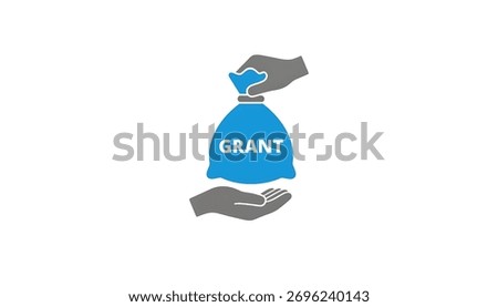 Vector of hand give money bag and other hand take it. Icon of grant. Symbol of grants, subsidies new