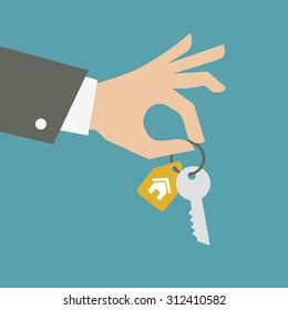 Vector hand giving keys. Real estate concept. 