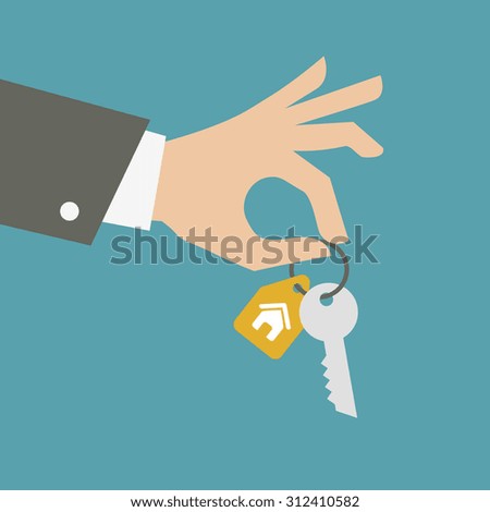 Vector hand giving keys. Real estate concept. 