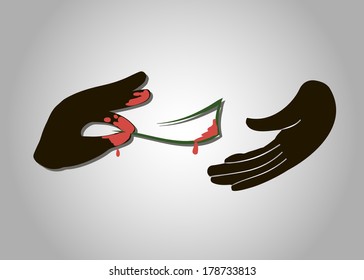 vector Hand giving money to other hand bribe corruption