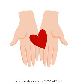 mano vectorial que da corazón rojo a la relación benéfica ilustración de amor