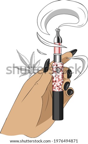Vector hand with glitter cannabis vaporizer