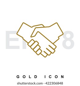 Vector hand gold icon, logo, template, pictogram, symbol. Handshake emblem isolated on white background 