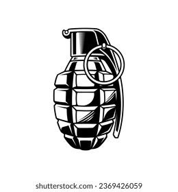 Vektorhandgranate. Einziges Design-Element. Detaillierte Schwarz-Weiß-Vektorgrafik von Granate mit klaren Linien.