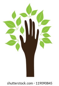 vector hand with green leaves