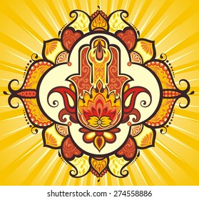 Vector Hand  hamsa with ethnic ornaments