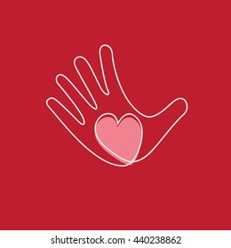 Vector hand and heart, aid and voluntary concept