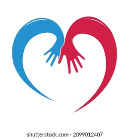 Icono del logotipo del corazón de la mano del vector fondo blanco aislado