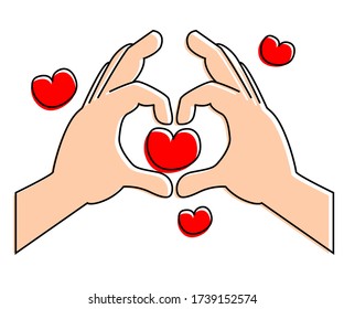 Vector Hand in Heart Shape, Sign of Love Concept