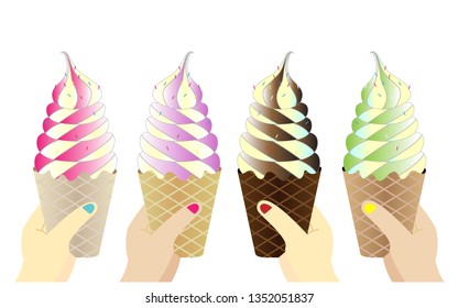 vector hand hold ice cream happy summer time 