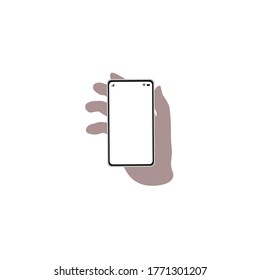 Vector Hand Hold Mobile Phone On White