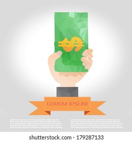 Vector hand hold money polygon infographic element with flat color 