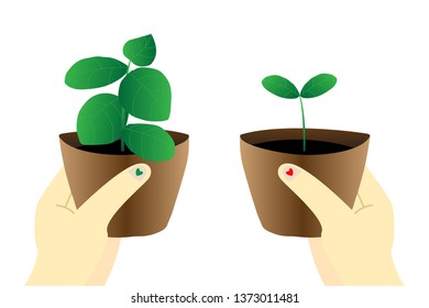 vector hand hold tree pot, love earth day 