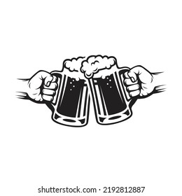 vector Hand holding a beer glass. cheers beer icon. Vector illustration. Isolated on a white background