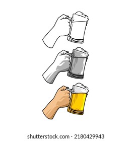 Vector Hand Holding Beer Glasses In Different Colors