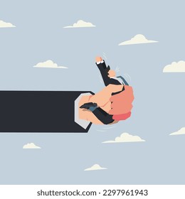 Vector hand holding businessman. Under control concept design illustration