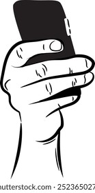Vector Hand holding cell phone, hand-drawn vector	