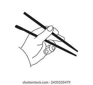 mano vectorial sosteniendo palillo con un dibujo de línea continua de sushi 